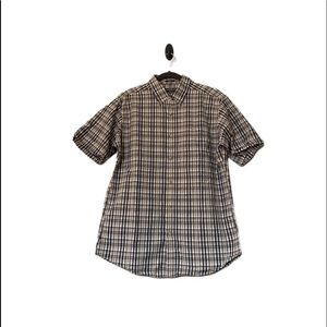 Eddie Bauer Men's Large Tan Plaid Short Sleeve Button Outdoor Shirt lightweight